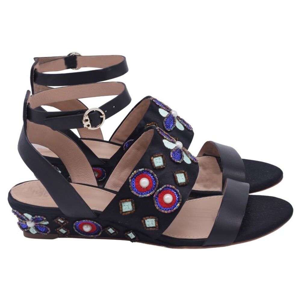 Tory Burch Estella Black Satin wedge Sandals